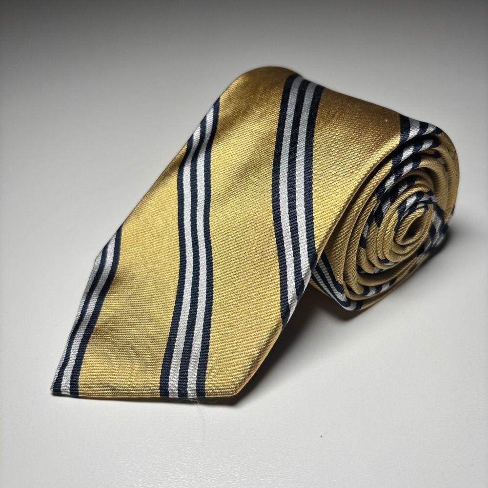Brooks‎ Brothers Striped Repp Tie Gold White Silk Necktie USA Made New $79.50
